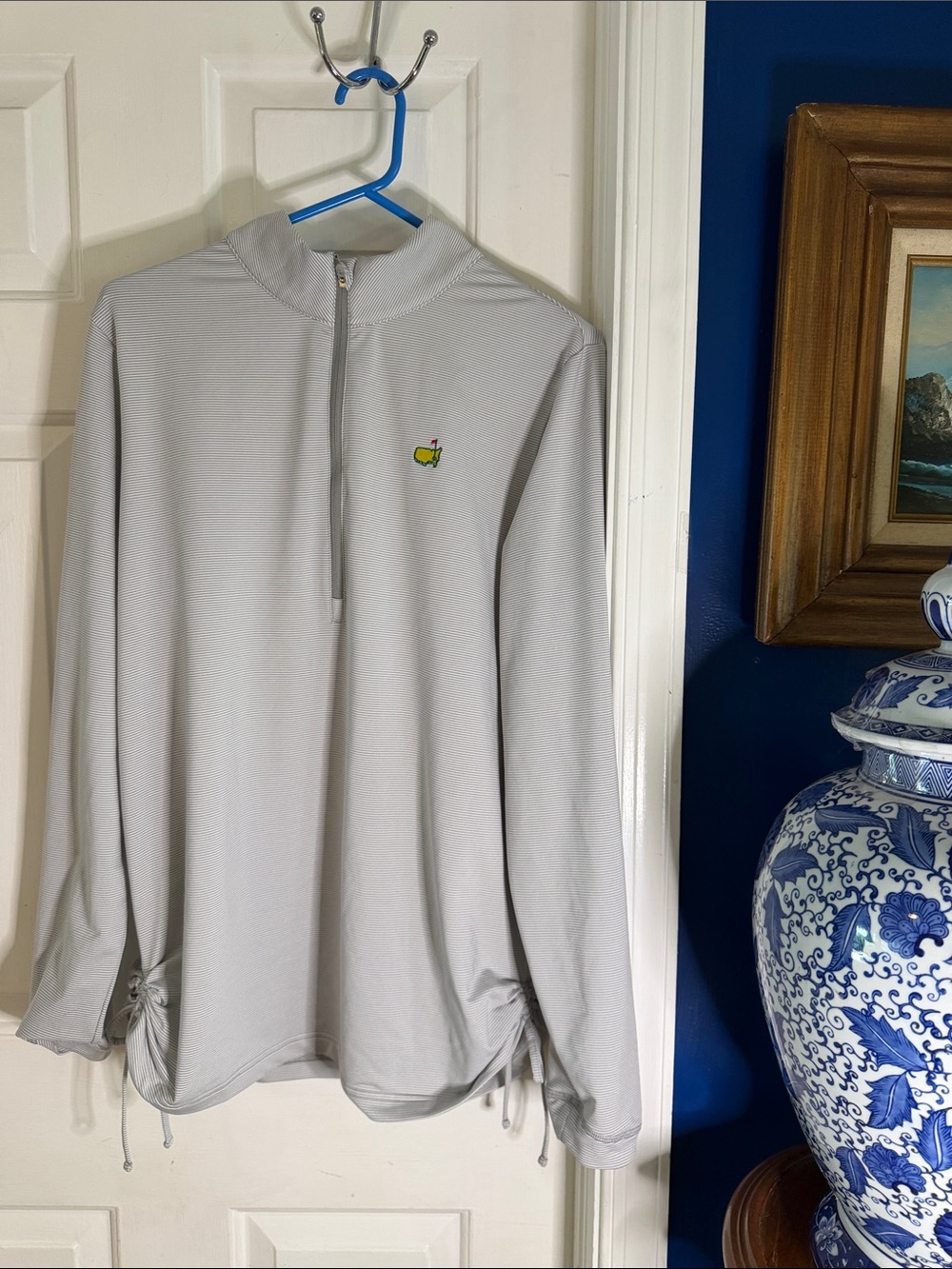 Magnolia Lane Gray Striped Half-Zip Pullover with Embroidered Masters Golf Logo